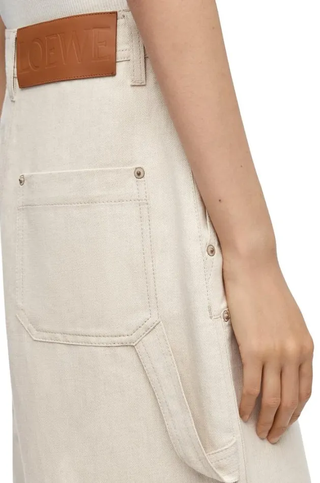 Loewe Cropped Workwear Trousers In Cotton And Linen Ecru Women Trousers and Shorts