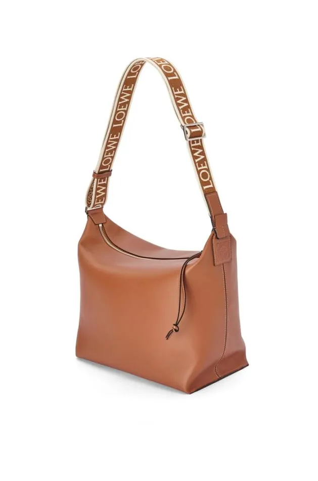 Loewe Cubi Crossbody Bag In Supple Smooth Calfskin And Jacquard Tan Men Shoulder Bags