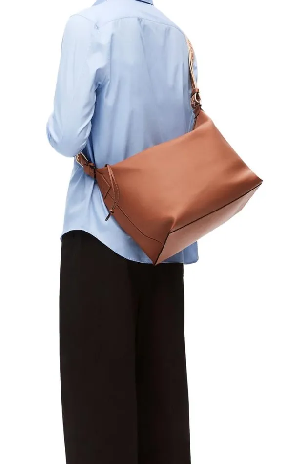 Loewe Cubi Crossbody Bag In Supple Smooth Calfskin And Jacquard Tan Men Shoulder Bags