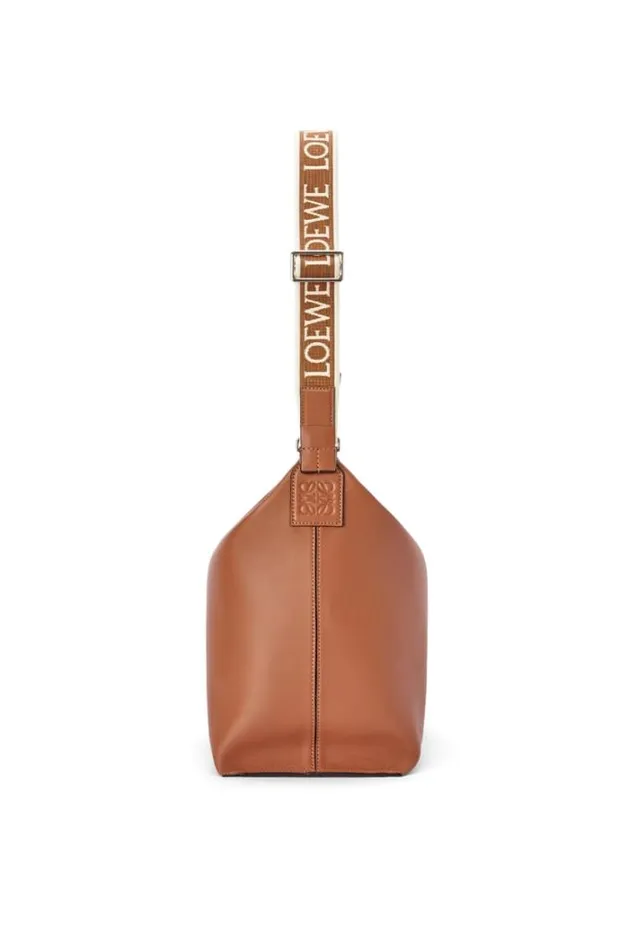 Loewe Cubi Crossbody Bag In Supple Smooth Calfskin And Jacquard Tan Men Shoulder Bags