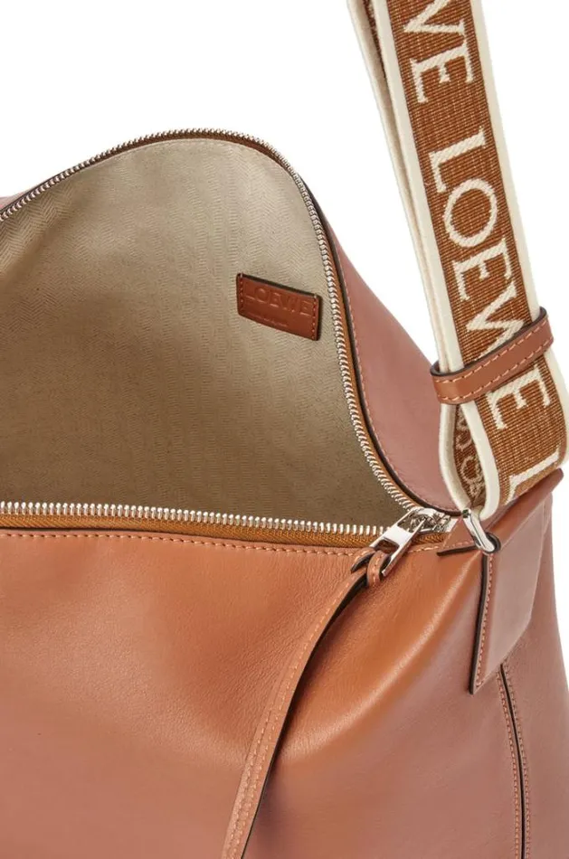 Loewe Cubi Crossbody Bag In Supple Smooth Calfskin And Jacquard Tan Men Shoulder Bags