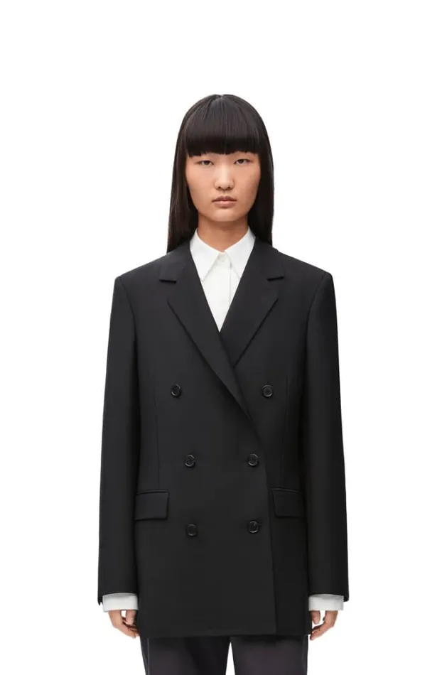 Loewe Double Breasted Jacket In Mohair And Wool Black Women Jackets