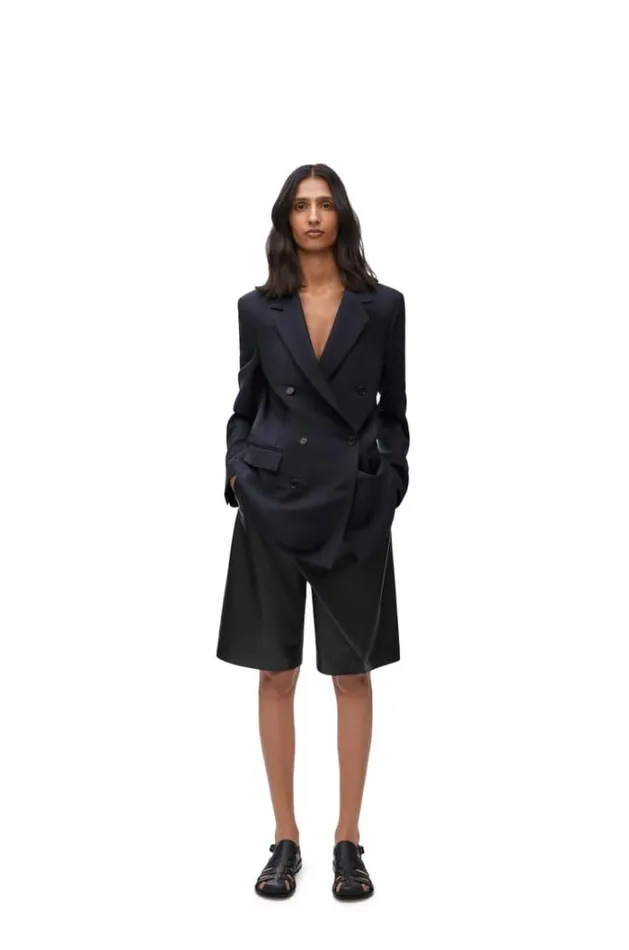 Loewe Double Breasted Jacket In Mohair And Wool Midnight Blue Women Jackets