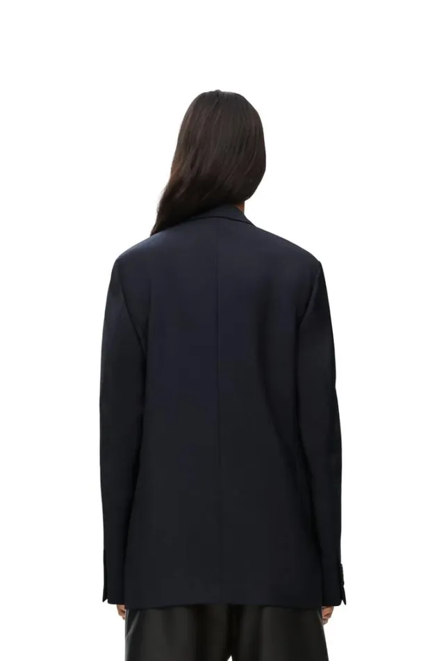 Loewe Double Breasted Jacket In Mohair And Wool Midnight Blue Women Jackets