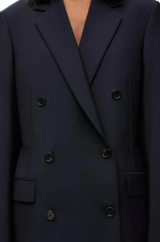 Loewe Double Breasted Jacket In Mohair And Wool Midnight Blue Women Jackets