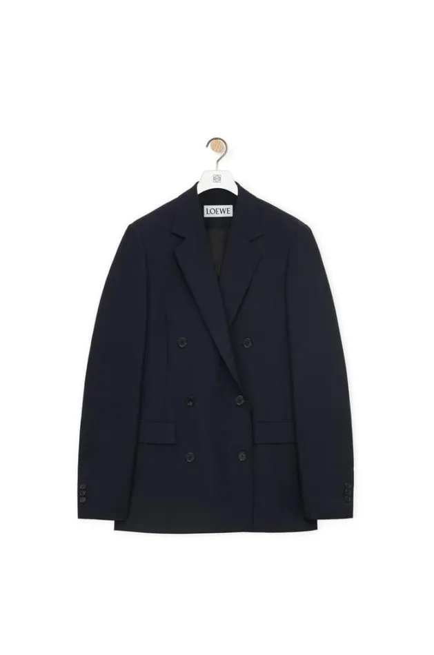 Loewe Double Breasted Jacket In Mohair And Wool Midnight Blue Women Jackets