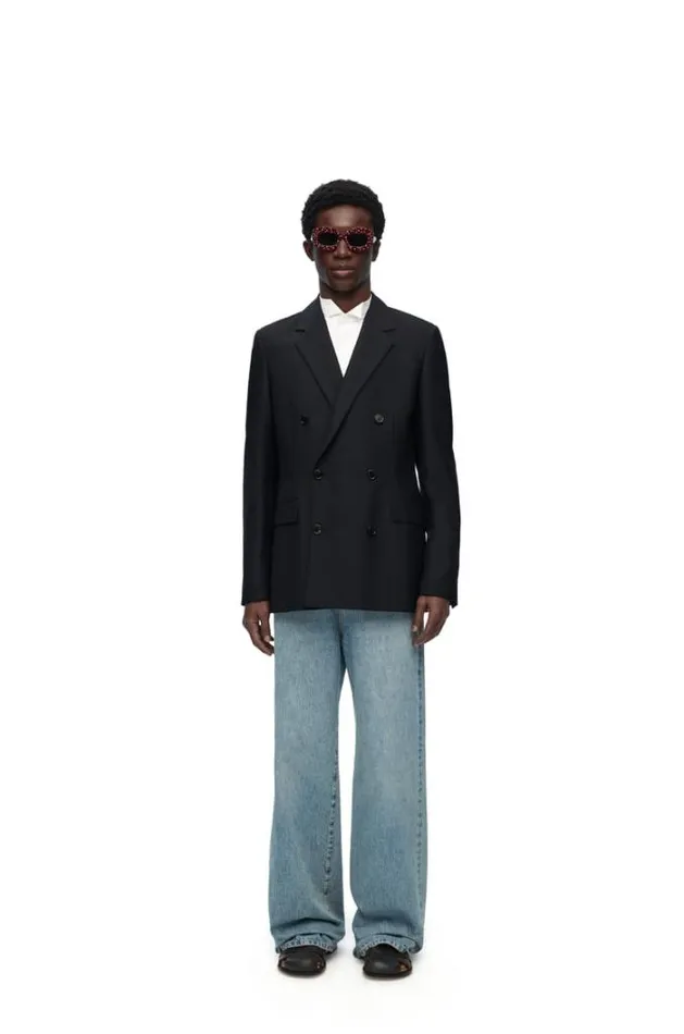 Loewe Double Breasted Jacket In Wool And Mohair Black Men Coats and Outerwear