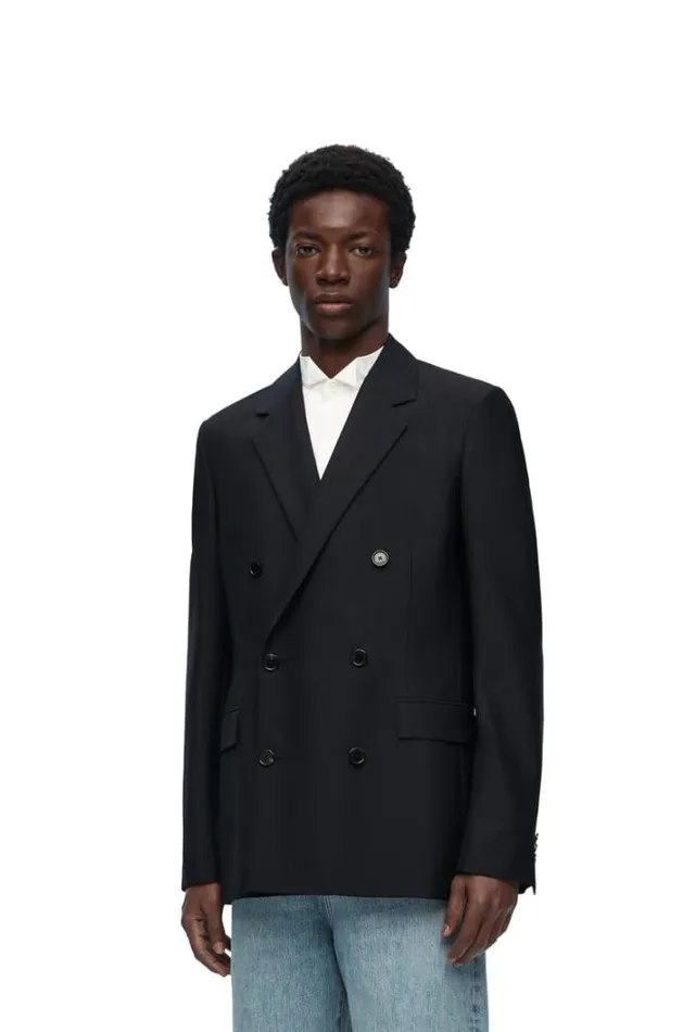 Loewe Double Breasted Jacket In Wool And Mohair Black Men Coats and Outerwear