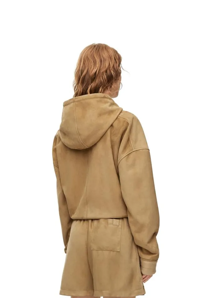 Loewe Draped Hoodie In Suede Gold Women Leather