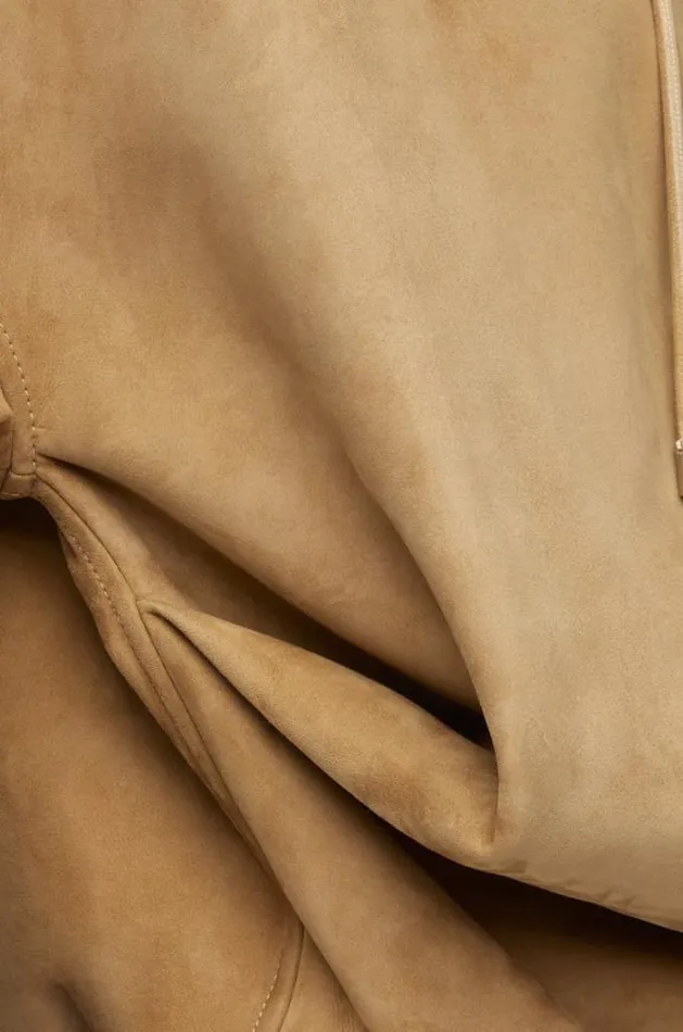 Loewe Draped Hoodie In Suede Gold Women Leather
