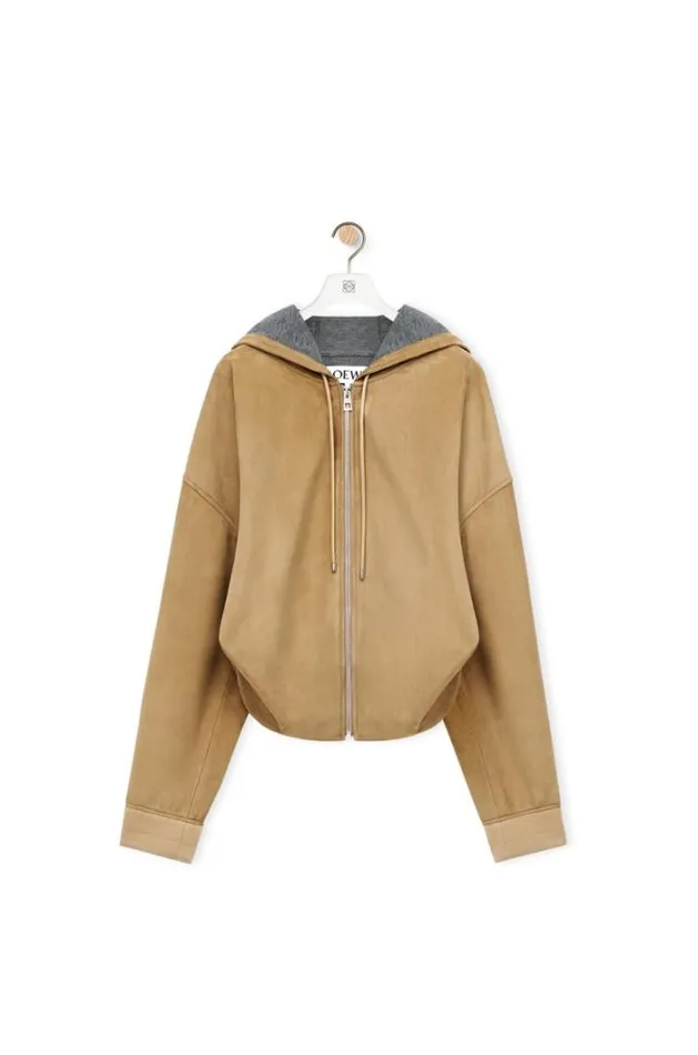 Loewe Draped Hoodie In Suede Gold Women Leather