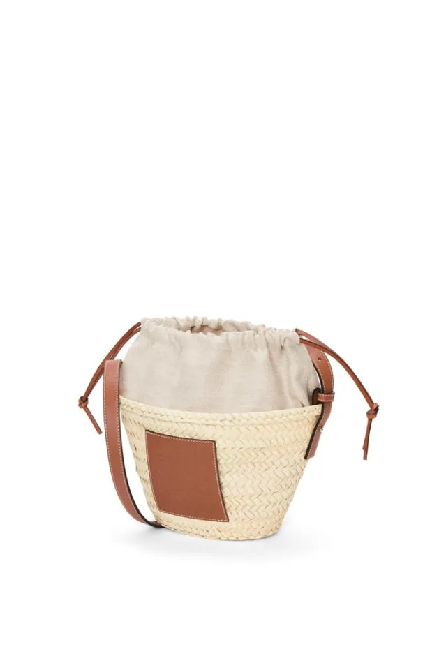 Loewe Drawstring Bucket Bag In Palm Leaf And Calfskin Naturaltan Women Bucket Bags