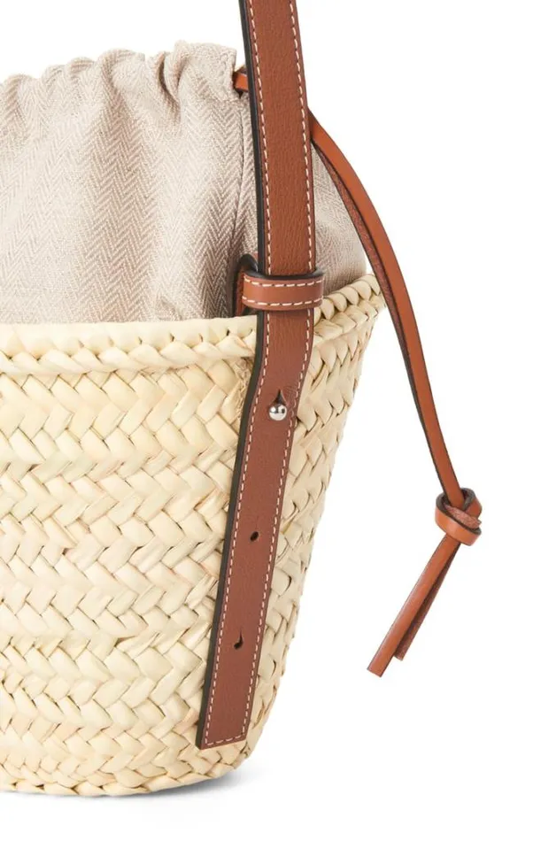 Loewe Drawstring Bucket Bag In Palm Leaf And Calfskin Naturaltan Women Bucket Bags