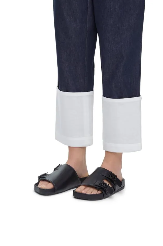 Loewe Ease Slide In Goatskin Black Women Sandals