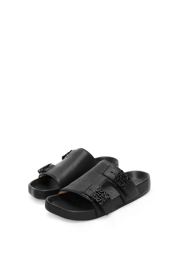 Loewe Ease Slide In Goatskin Black Women Sandals