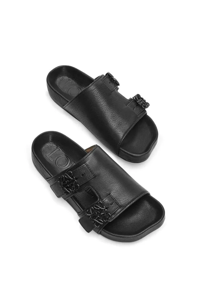 Loewe Ease Slide In Goatskin Black Women Sandals