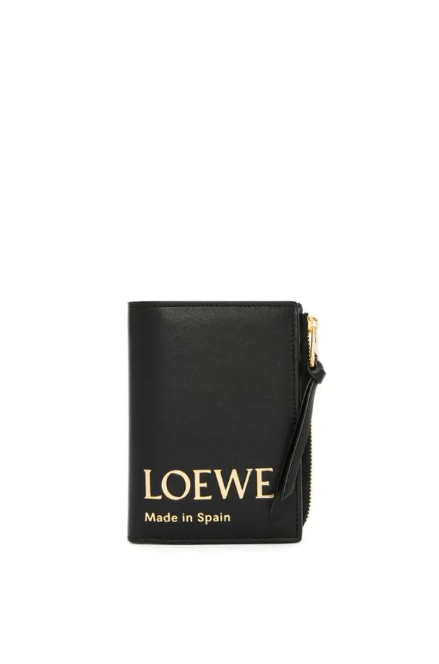 Loewe Embossed LOEWE Slim Compact Wallet In Shiny Nappa Calfskin Black Women Small Wallets