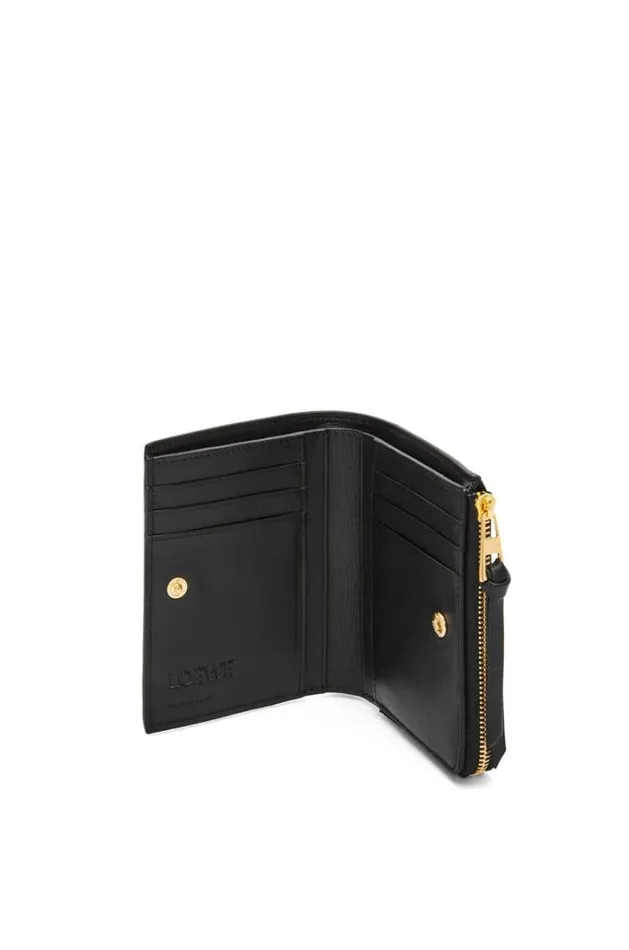 Loewe Embossed LOEWE Slim Compact Wallet In Shiny Nappa Calfskin Black Women Small Wallets