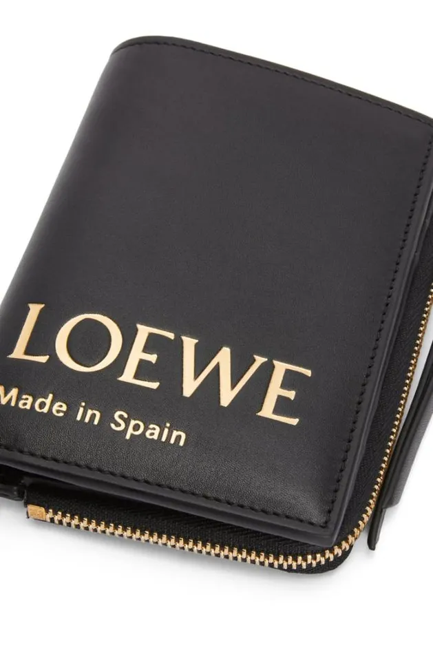 Loewe Embossed LOEWE Slim Compact Wallet In Shiny Nappa Calfskin Black Women Small Wallets