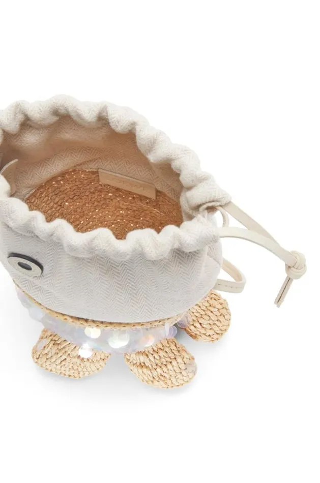 Loewe Fish Pouch In Canvas And Raffia Naturalivory Women Mini Bags