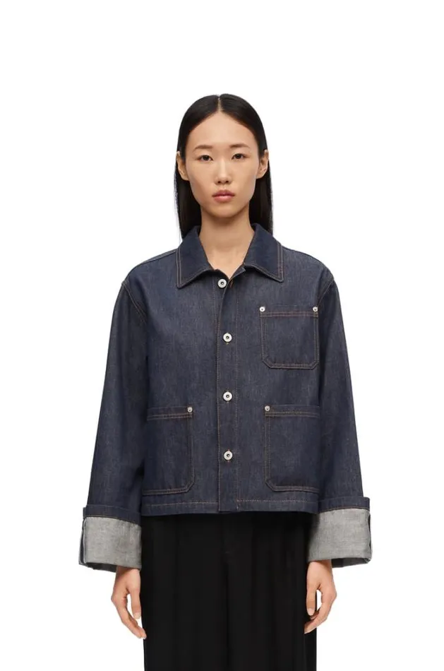 Loewe Fisherman Turnup Jacket In Denim Raw Denim Women Jackets
