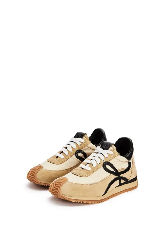Loewe Flow Runner In Nylon And Suede Goldblack Women Sneakers