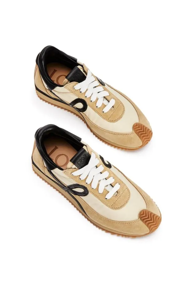 Loewe Flow Runner In Nylon And Suede Goldblack Women Sneakers