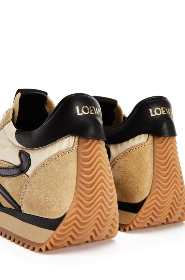 Loewe Flow Runner In Nylon And Suede Goldblack Women Sneakers
