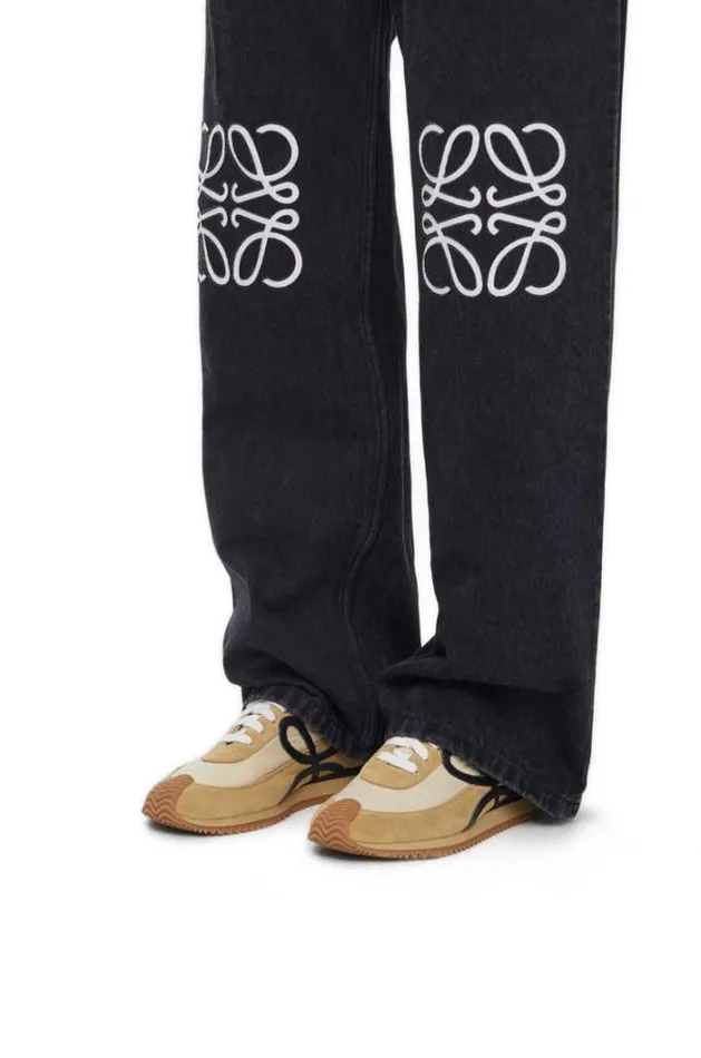 Loewe Flow Runner In Nylon And Suede Goldblack Women Sneakers