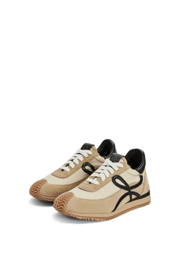 Loewe Flow Runner In Nylon And Suede Goldblack Women Sneakers