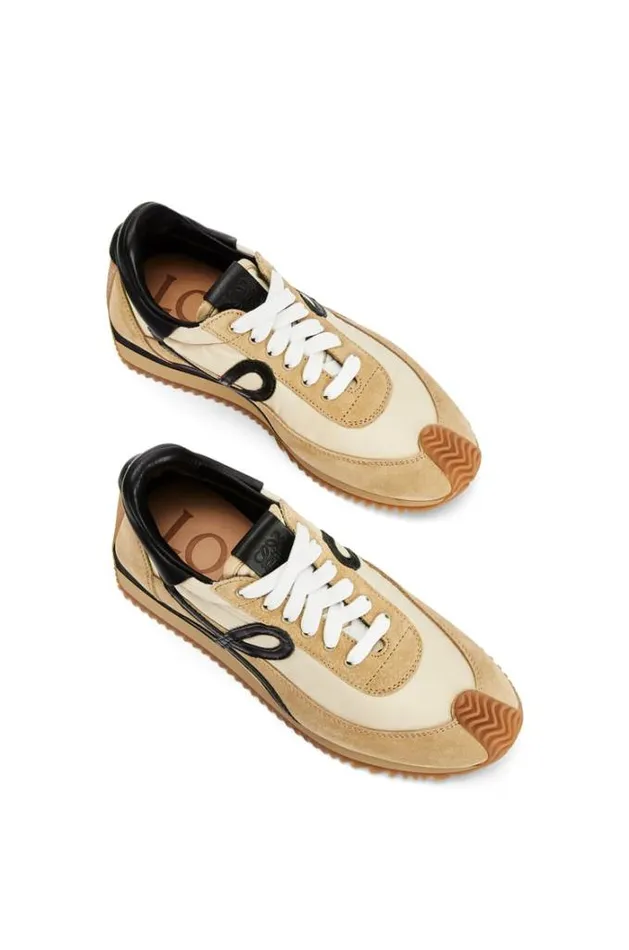 Loewe Flow Runner In Nylon And Suede Goldblack Women Sneakers
