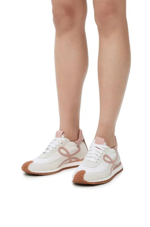 Loewe Flow Runner In Nylon And Suede Whitepowder Women Sneakers