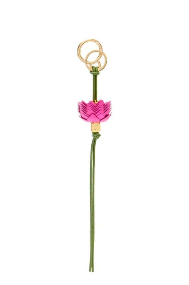 Loewe Flower Dice Charm In Classic Calfskin And Brass Fuchsia Women Bag Charms and Keyrings