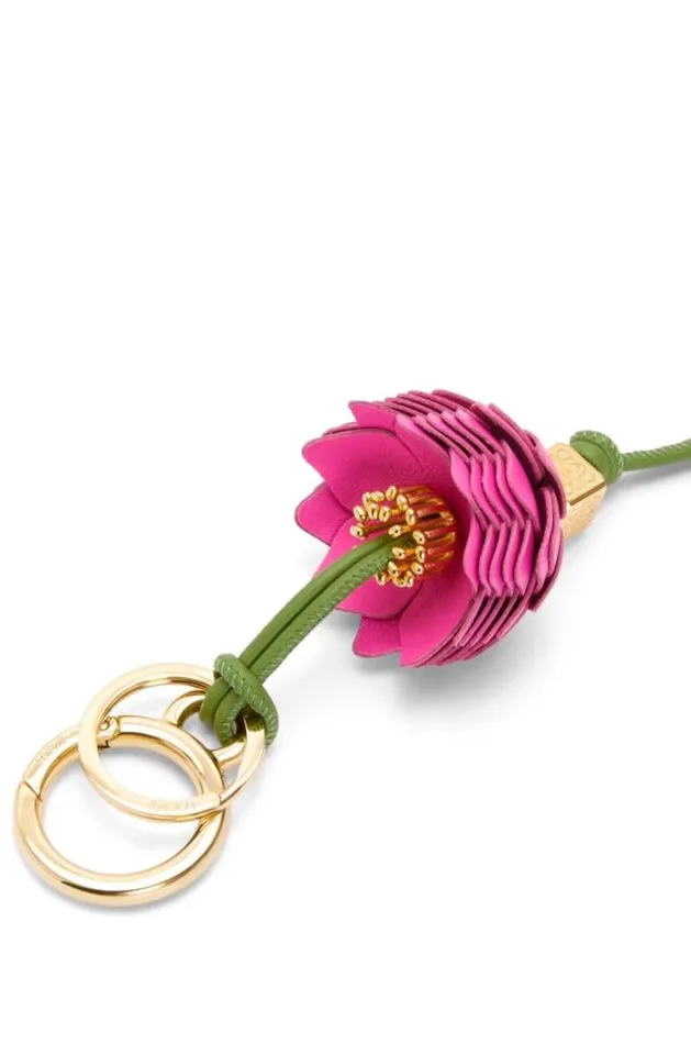 Loewe Flower Dice Charm In Classic Calfskin And Brass Fuchsia Women Bag Charms and Keyrings