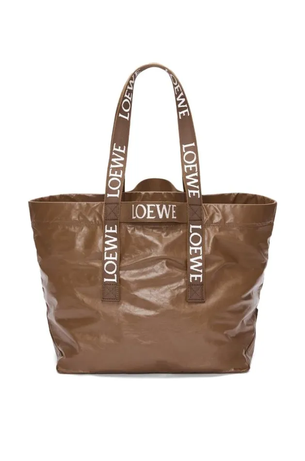 Loewe Fold Shopper In Paper Calfskin Winter Brown Men Shoulder Bags