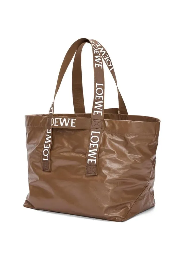 Loewe Fold Shopper In Paper Calfskin Winter Brown Men Shoulder Bags