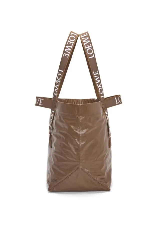 Loewe Fold Shopper In Paper Calfskin Winter Brown Men Shoulder Bags
