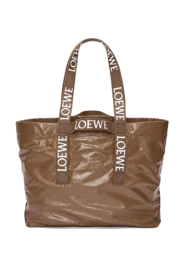 Loewe Fold Shopper In Paper Calfskin Winter Brown Men Shoulder Bags