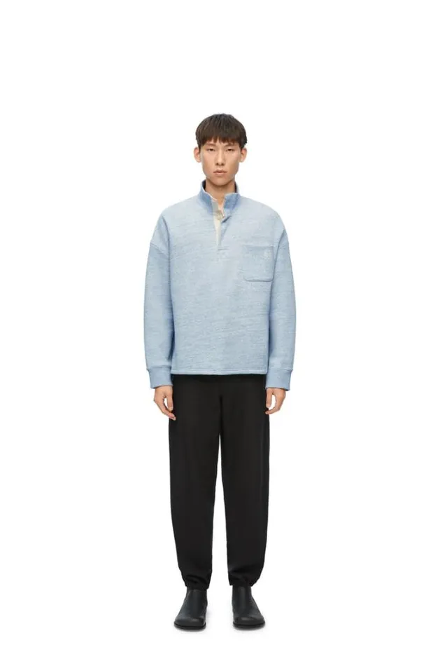 Loewe High Neck Sweatshirt In Cotton Blue Melange Men Sweatshirts
