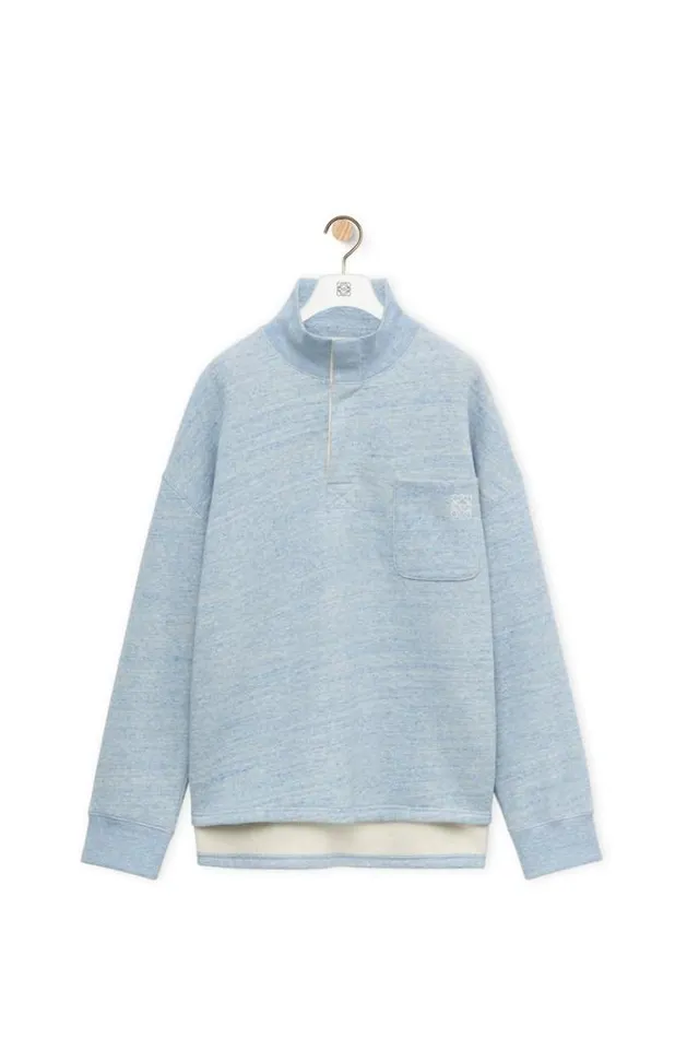 Loewe High Neck Sweatshirt In Cotton Blue Melange Men Sweatshirts