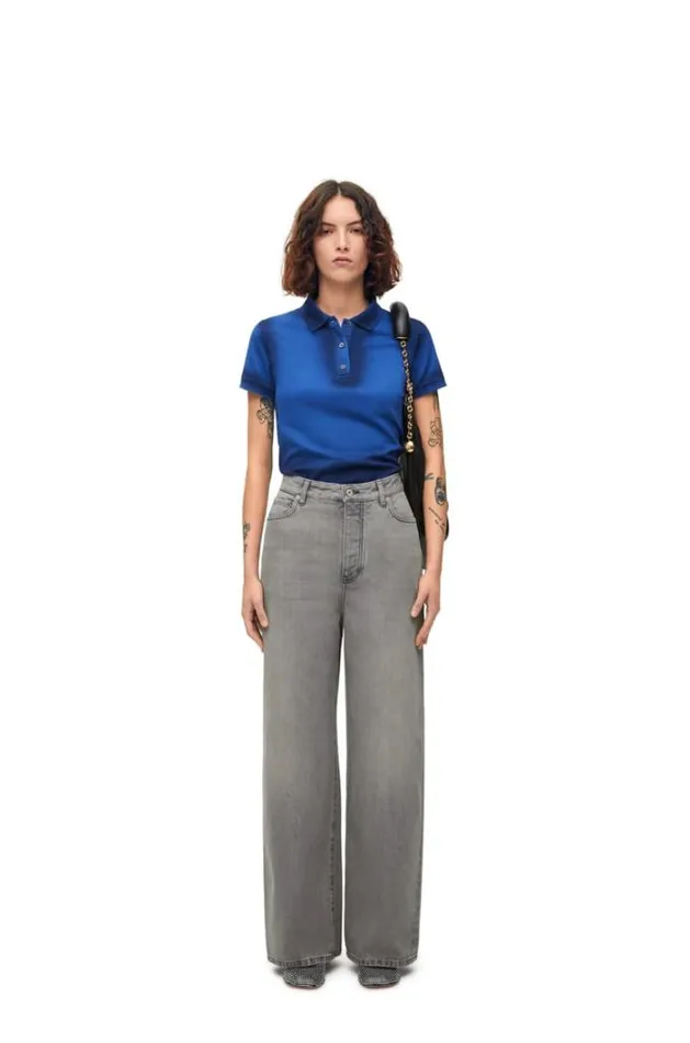 Loewe High Waisted Jeans In Cotton Grey Melange Women Trousers and Shorts