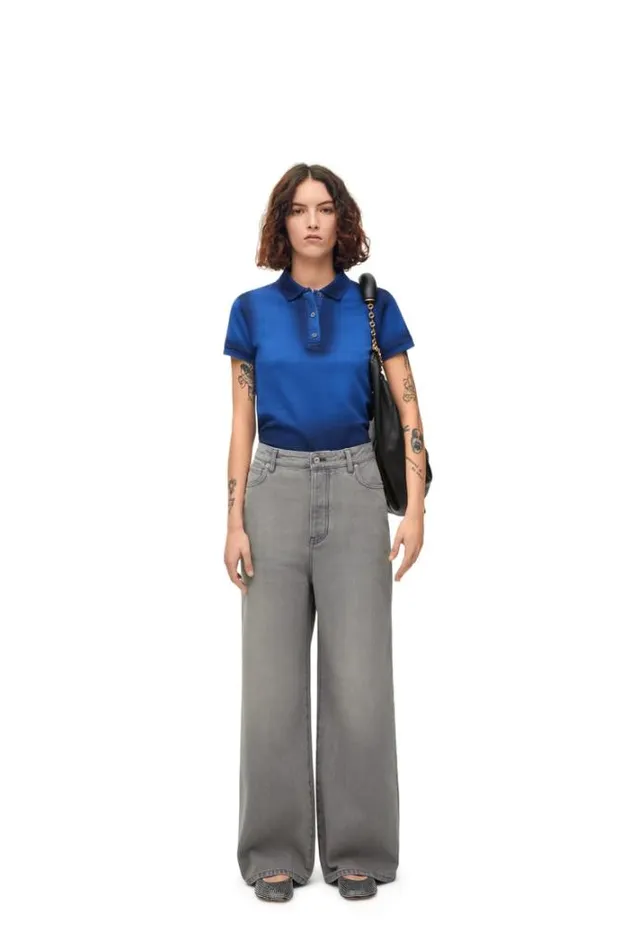 Loewe High Waisted Jeans In Cotton Grey Melange Women Trousers and Shorts