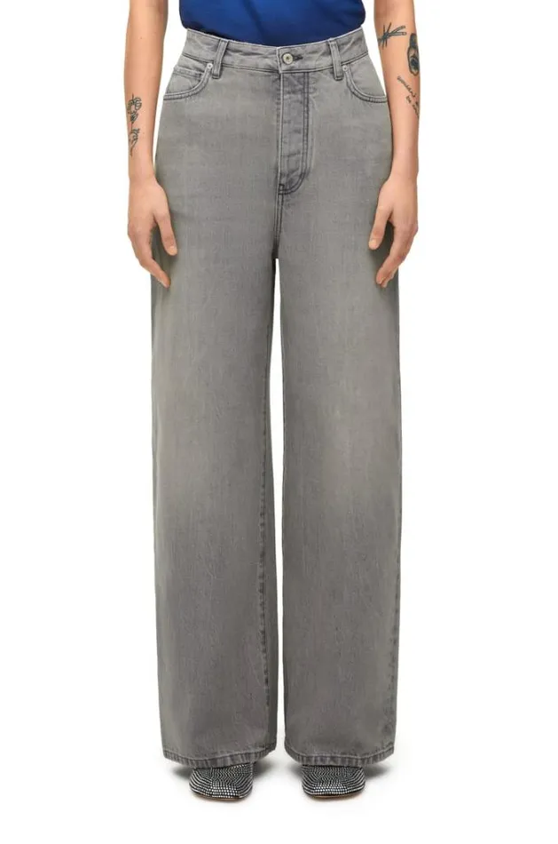 Loewe High Waisted Jeans In Cotton Grey Melange Women Trousers and Shorts