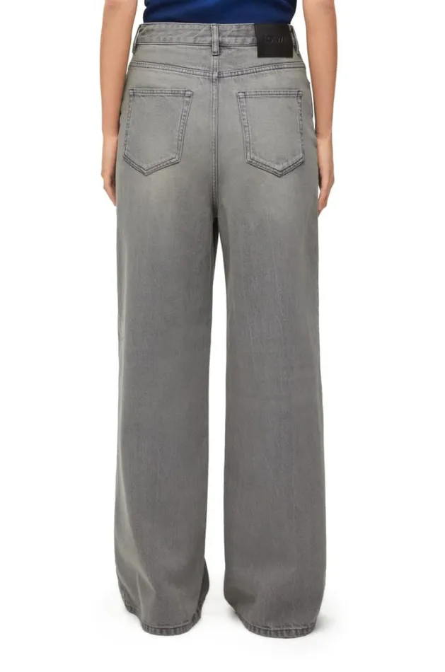 Loewe High Waisted Jeans In Cotton Grey Melange Women Trousers and Shorts