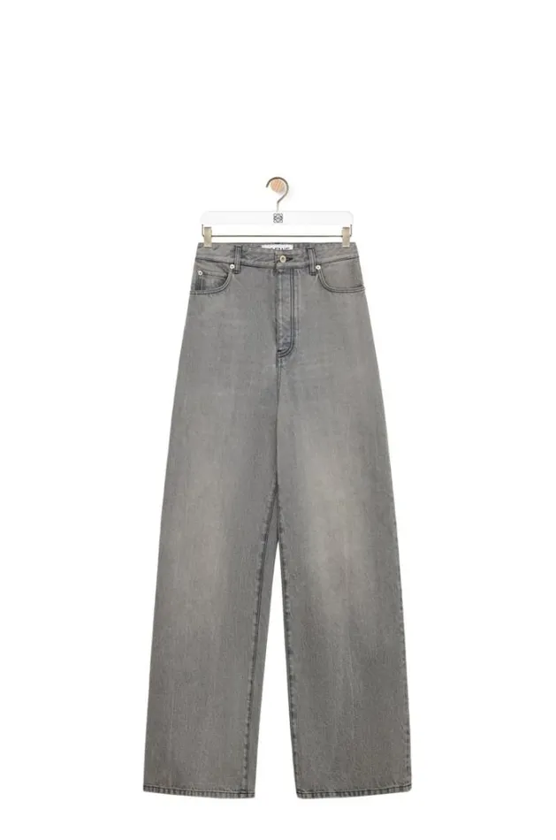 Loewe High Waisted Jeans In Cotton Grey Melange Women Trousers and Shorts