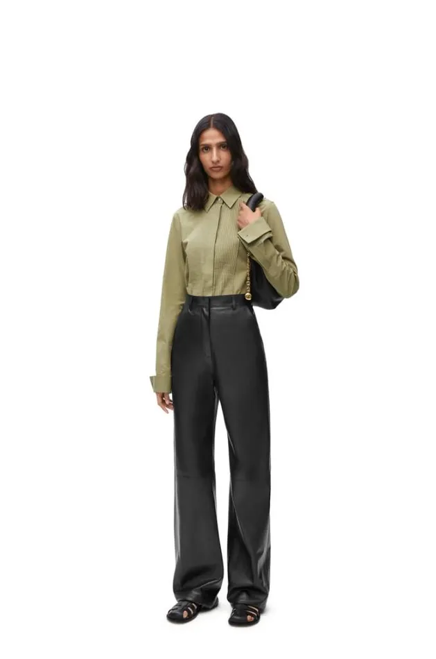 Loewe High Waisted Trousers In Nappa Lambskin Black Women Trousers and Shorts