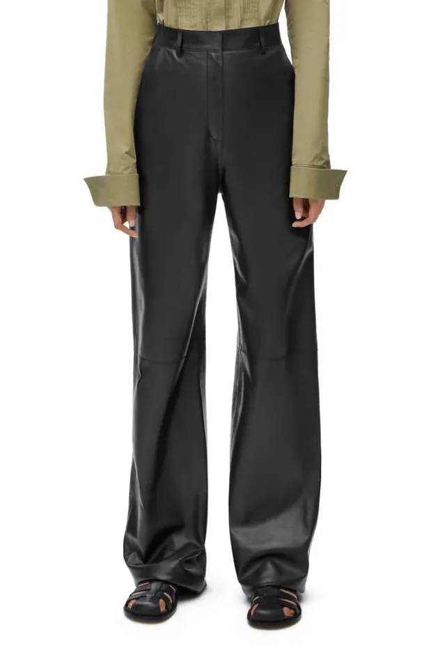 Loewe High Waisted Trousers In Nappa Lambskin Black Women Trousers and Shorts