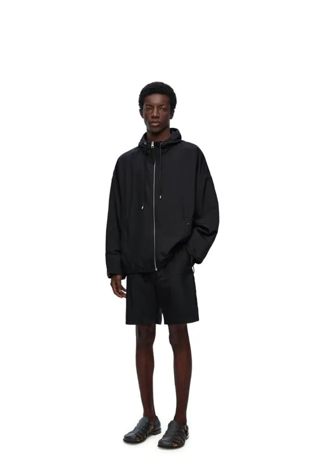 Loewe Hooded Jacket In Technical Silk Black Men Coats and Outerwear