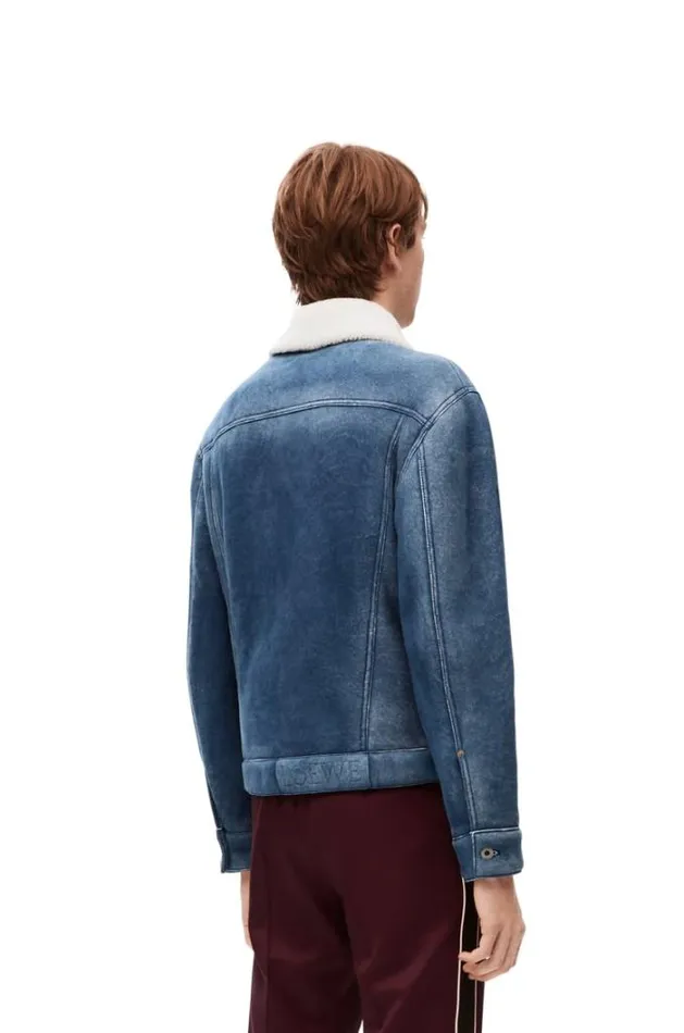 Loewe Jacket In Shearling Whiteindigo Blue Men Coats and Outerwear
