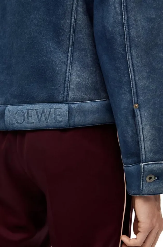 Loewe Jacket In Shearling Whiteindigo Blue Men Coats and Outerwear